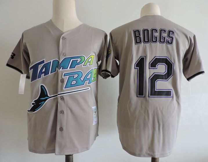 Men Tampa Bay Rays #12 Wade Boggs Grey Throwback MLB Jerseys